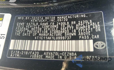2020 Toyota Camry Le z USA, uszkodzony, nr VIN 4T1C11AK1LU999737
